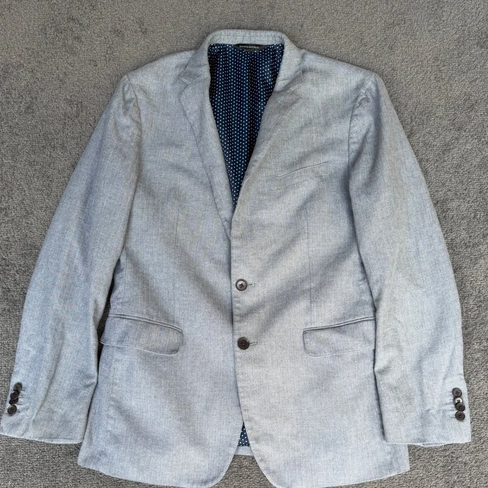 Banana Republic Slim Fit Light Grey Herringbone Cotton Blazer Jacket 40 Regular